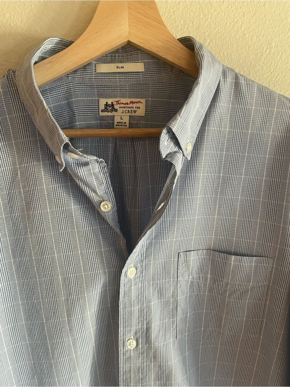 Thomas Mason J. Crew Slim Fit Light Blue and White Checked Slim Dress Shirt